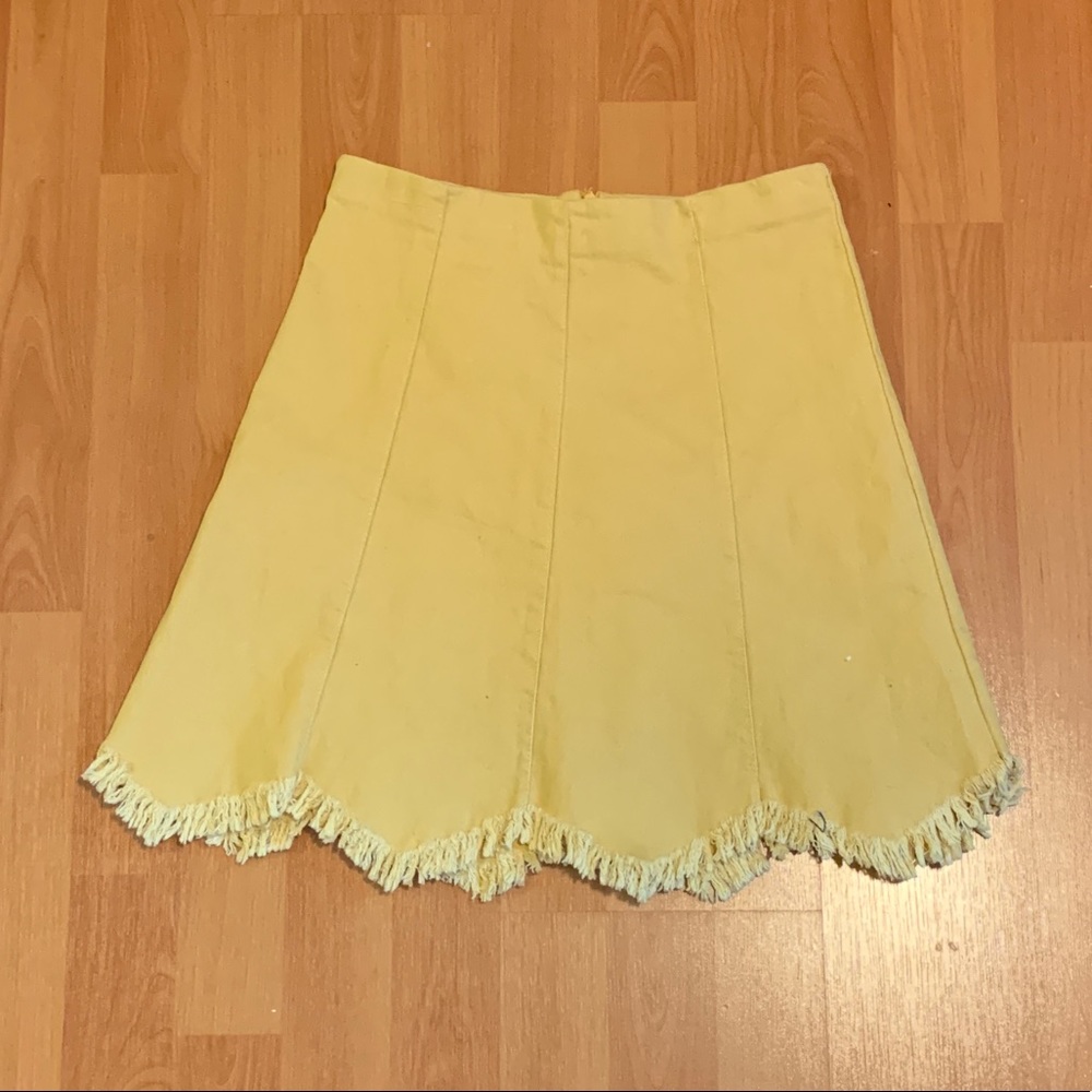 SOLD Yellow Denim Flare Skirt with Fray Edge
